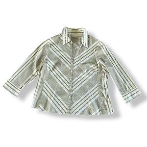 [Worthington] Green and White Striped Blouse
